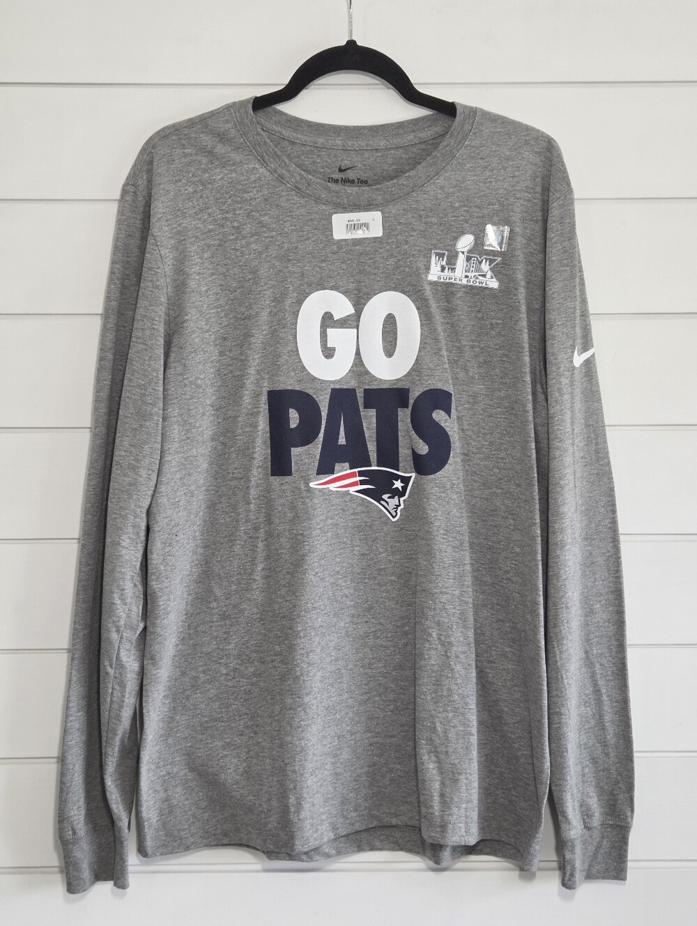 Nike Gray "GO PATS" New England Patriots Long Sleeve Tee size L